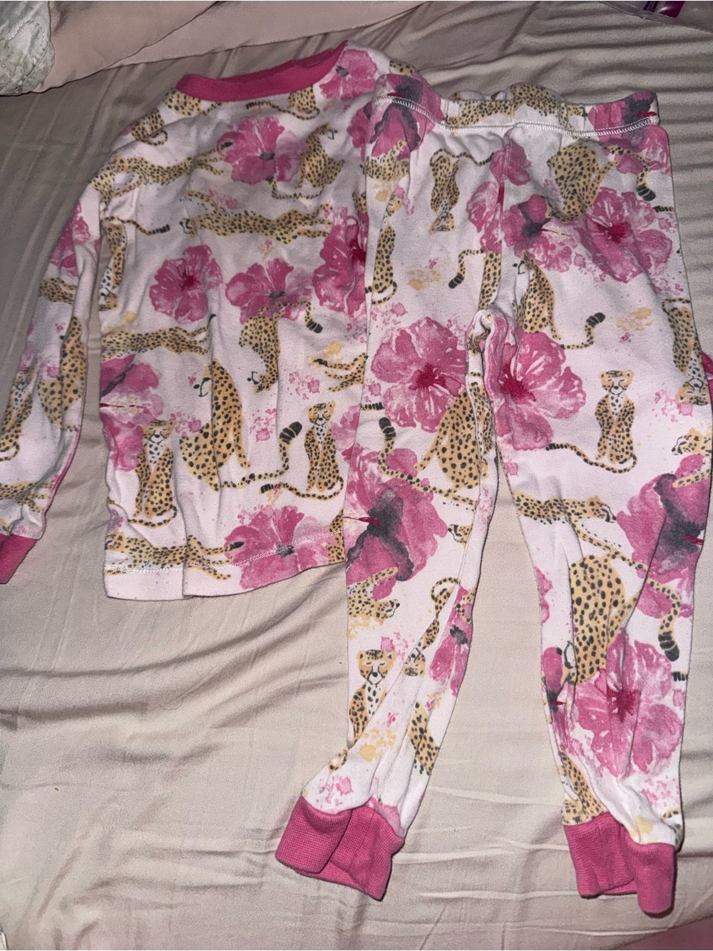 Burt's Bees 2T Kids Floral & Cheetah Print Pajamas with Pink Trim